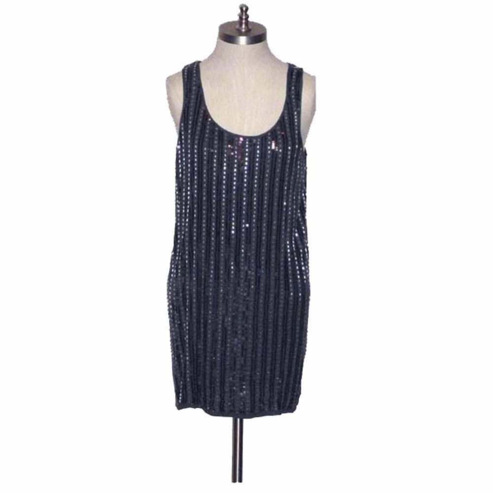 NWT Laundry Steel Blue Sequin Bead Tank Dress S